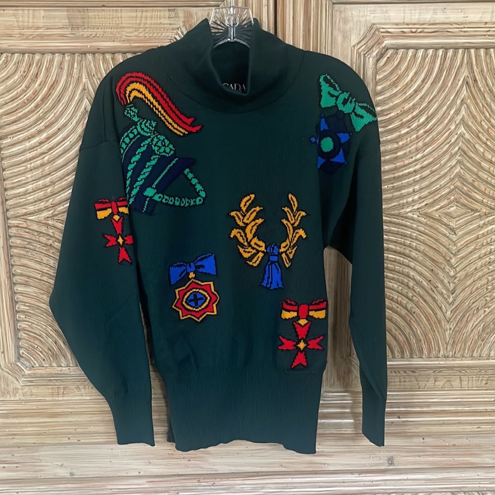 VINTAGE ESCADA NEW WOOL SWEATER EMERALD GREEN SIZE 38 EXCELLENT